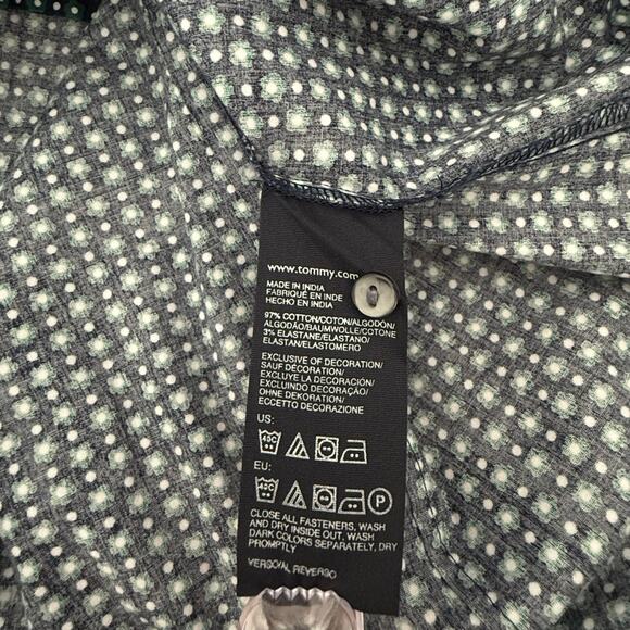 Tommy Hilfiger Polka Dot Button Front Stretch Shirt Women's S Green Navy Casual - Picture 5 of 7